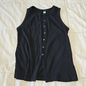 Old Navy Black Ribbed Button-Up Top